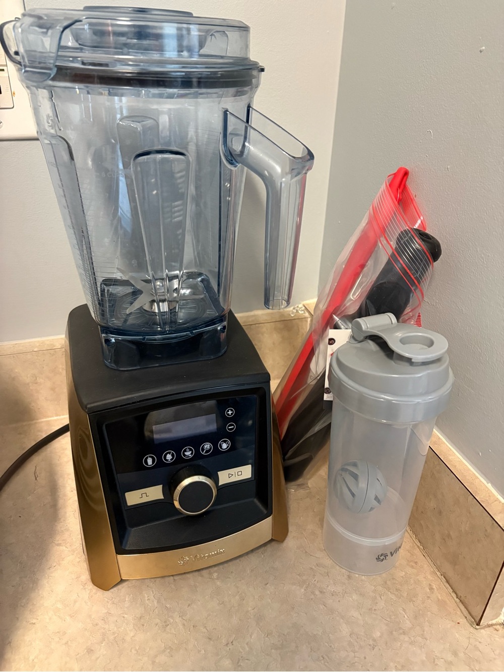 Vitamix Gold/Black High-Performance Blender with Gray Shaker Bottle
